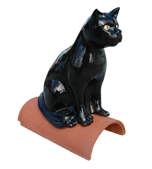 Dachschmuck Katze sitzend schwarz gelbe Augen